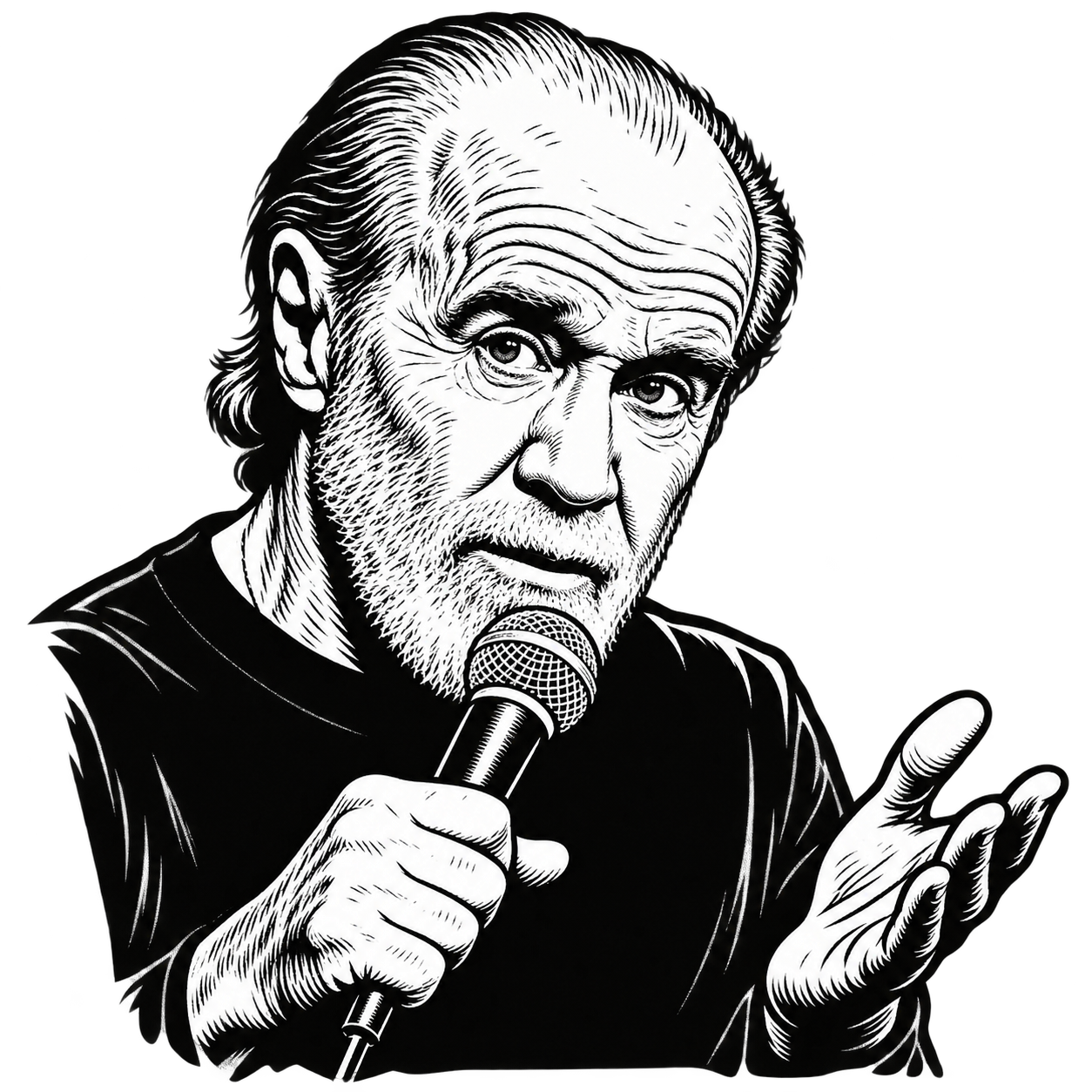 George Carlin holding a microphone